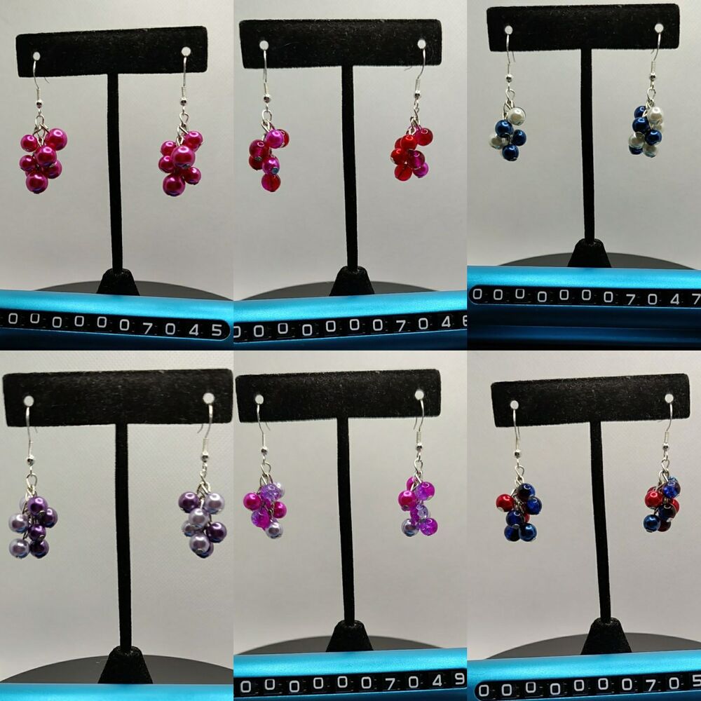 Glass & Crystal Cluster Earrings Sterlin
